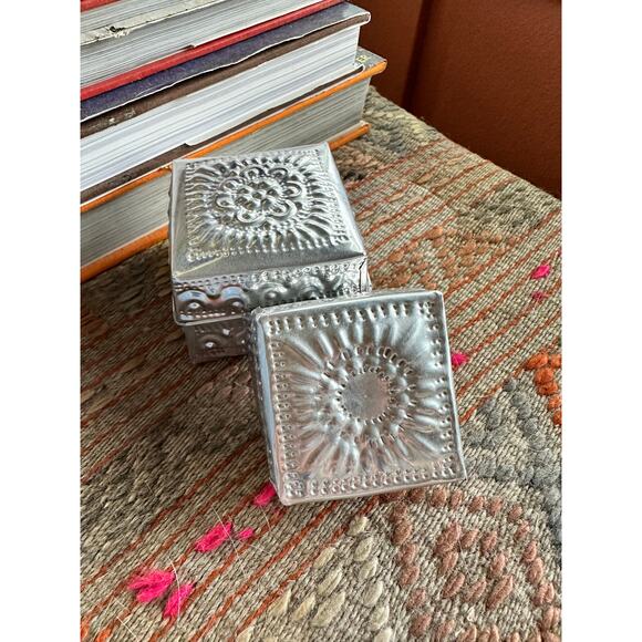 Decorative Tin Box Set of 2 Gifts Punched Tin Ethnic decor - Picture 1 of 11